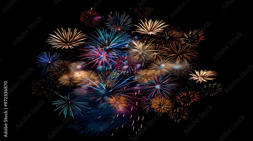 Wall mural fireworks display: colorful fireworks exploding in the night sky, creating beautiful patterns.