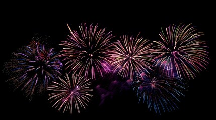 Fototapeta premium Fireworks Display: Colorful fireworks exploding in the night sky, creating beautiful patterns.