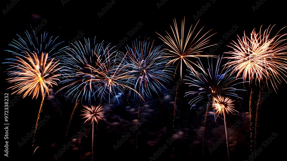 Wall mural fireworks display: colorful fireworks exploding in the night sky, creating beautiful patterns.