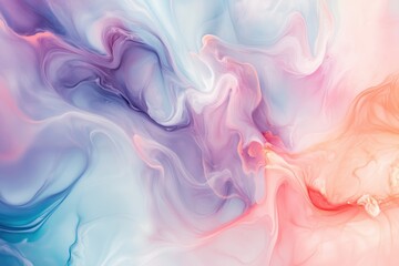 Obraz premium Abstract fluid art with pastel swirls of blue, peach, and cream. The soft, smooth flow creates a vibrant, dreamy, and elegant design, blending organic shapes and dynamic hues.