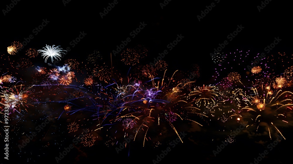 Wall mural fireworks display: colorful fireworks exploding in the night sky, creating beautiful patterns.