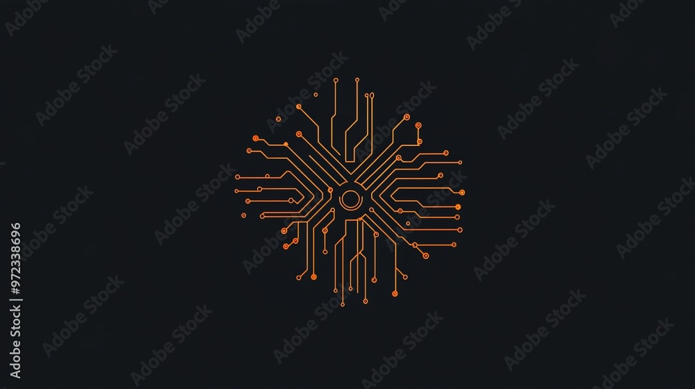 Poster a simple abstract digital circuit board design with an orange color.
