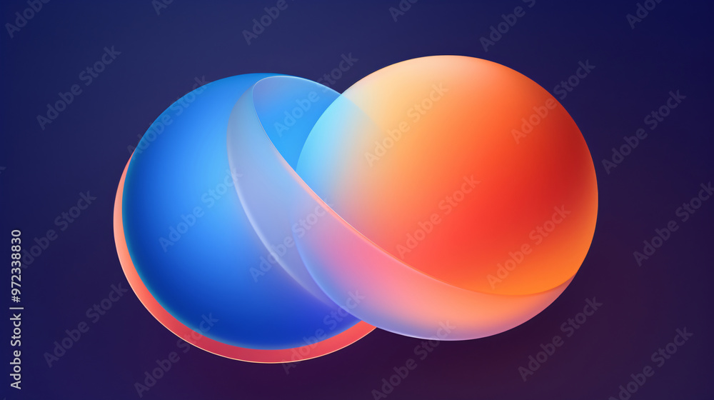 Aufkleber an abstract design featuring two overlapping spheres, one in blue and the other in orange, creating 