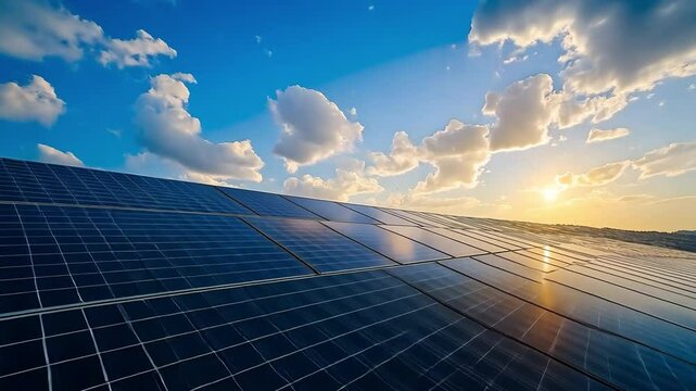 On a rooftop or terrace with sunshine, a factory or building can have solar panels with a solar inverter and solar panels or solar cells.