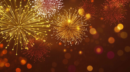 Obraz premium Festlicher Silvester-Hintergrund: Goldenes Feuerwerk am Nachthimmel. Neujahrsfeier, spektakuläre Lichtshow. Elegante Party-Atmosphäre. Funkelnd, glamourös, feierlich
