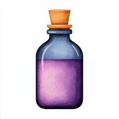 Colorful potion in a glass bottle with a wooden cork, perfect for magical or fantasy-themed designs.