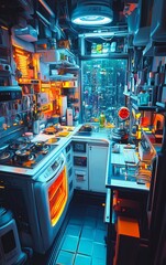 High-angle view of a surreal kitchen