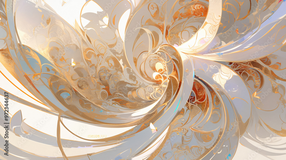 Poster an intricate and abstract artwork featuring swirling patterns and golden accents, creating a visuall