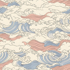 Fototapeta premium Japanese-style 2D illustrator doodle patterns for floor tiles and wallpaper