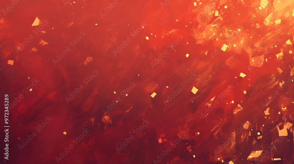 Poster an expressive abstract artwork featuring splashes of red and gold, creating a sense of depth and tex