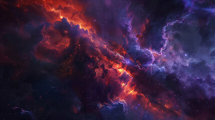 Fototapeta premium A stunning cosmic scene depicting vibrant nebulas in shades of purple and orange, interspersed with stars, creating a mesmerizing view of the universe, perfect for space and science themes.