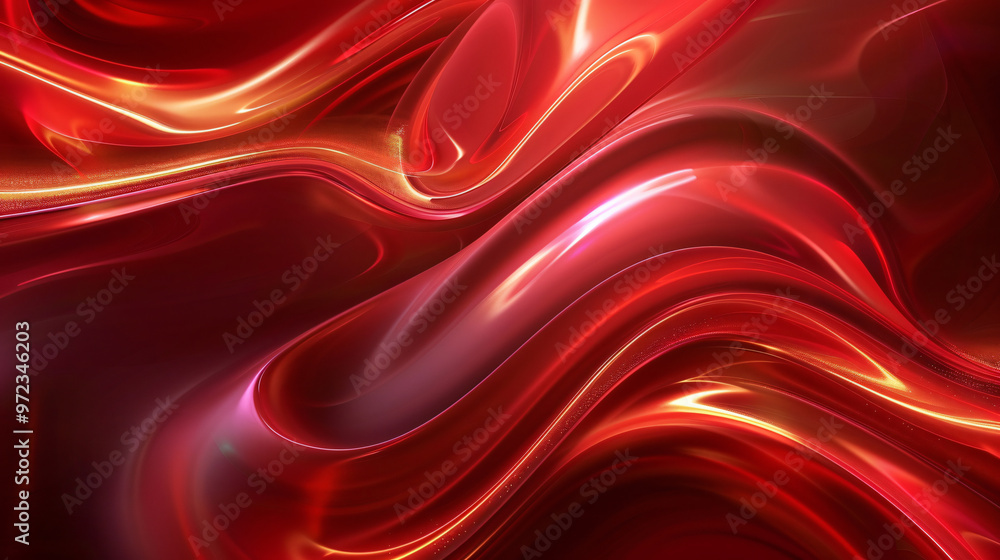 Poster a dynamic abstract background showcasing flowing red waves with luminous highlights, creating a sens