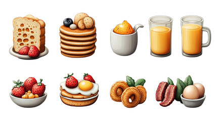 Delicious Breakfast Food Icons: Pancakes, Eggs, Bacon, and More