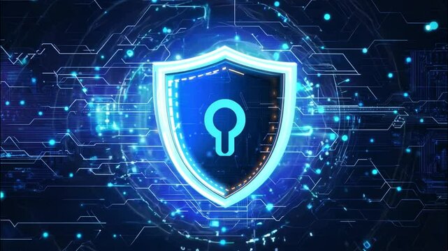 Digital Shield with Keyhole and Glowing Particles