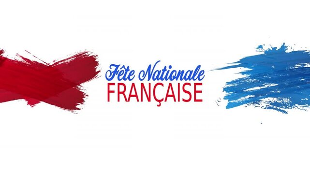 Animation of fete nationale francaise text with french flag on white background