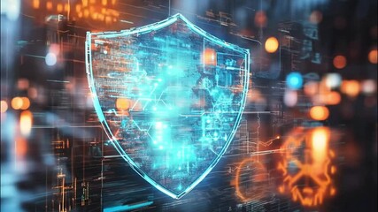 Digital Shield Protecting Data in a Cityscape Background - Powered by Adobe