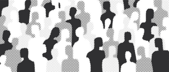 Halftone vector illustration of an abstract crowd of people.