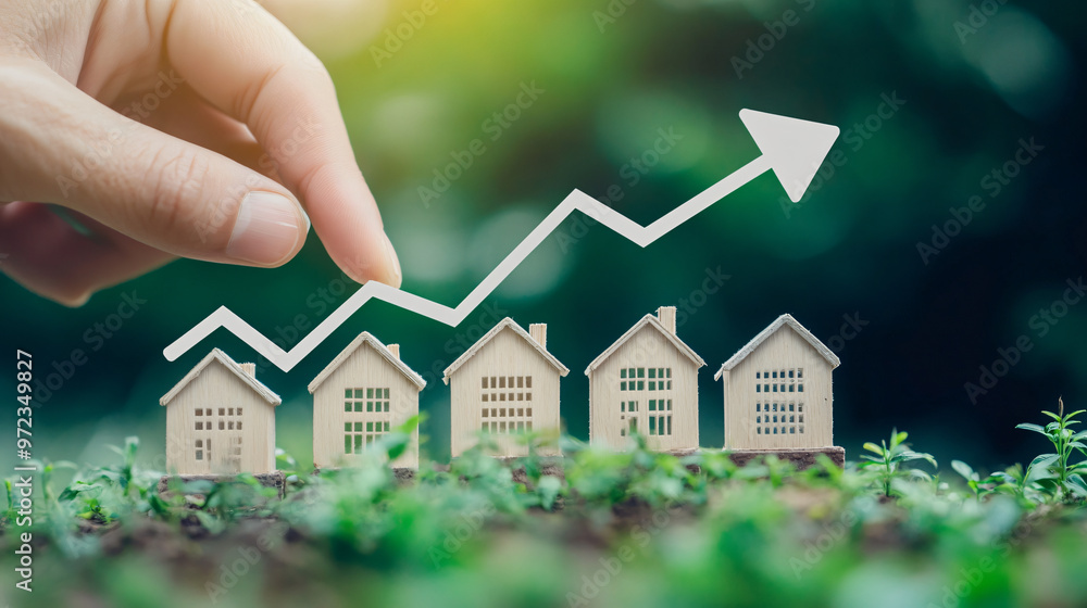 Aufkleber real estate agent displays graph showing rising property values in residential area