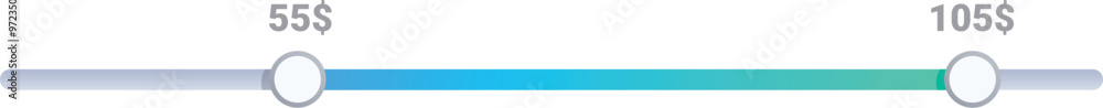 Poster price range slider showing value from minimum to maximum value with blue gradient on white backgroun
