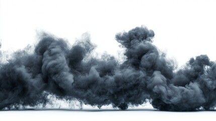 Dark Gray Smoke Plume Swirling on White Background