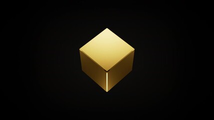 3D render of animated golden cube loop rotating. 4K abstract animation of transparent object