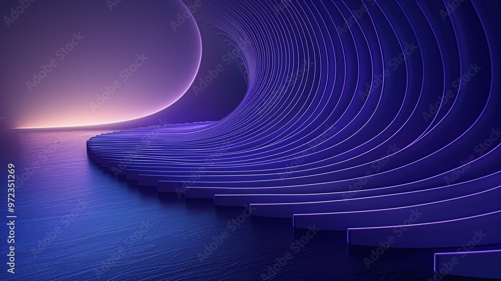 Poster a captivating abstract design featuring flowing waves in vibrant purple, creating a serene and moder