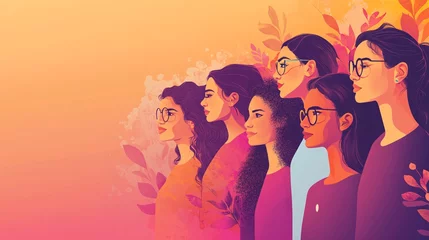 4. International women's day banner design. Modern banner with artistic illustrations of women in various professions, set against a gradient background with motivational quotes for International