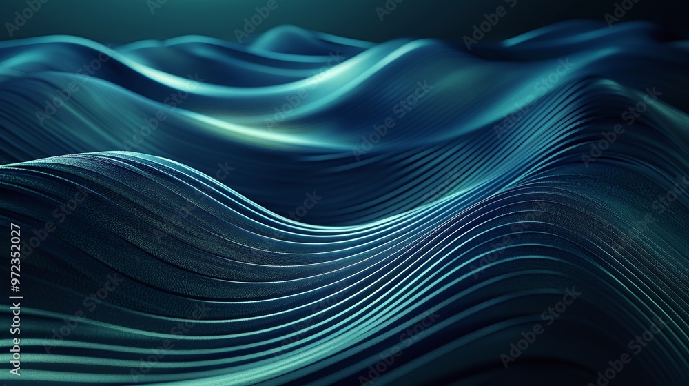 Poster a captivating abstract image of flowing waves with smooth blue lines, creating a tranquil and modern