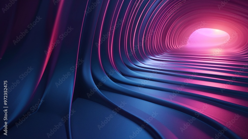 Poster a captivating abstract scene with flowing curves and vibrant colors, creating a surreal tunnel effec