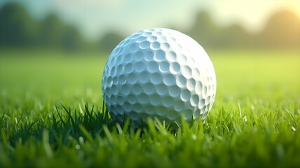 Obraz premium Golf ball on green grass, sport banner