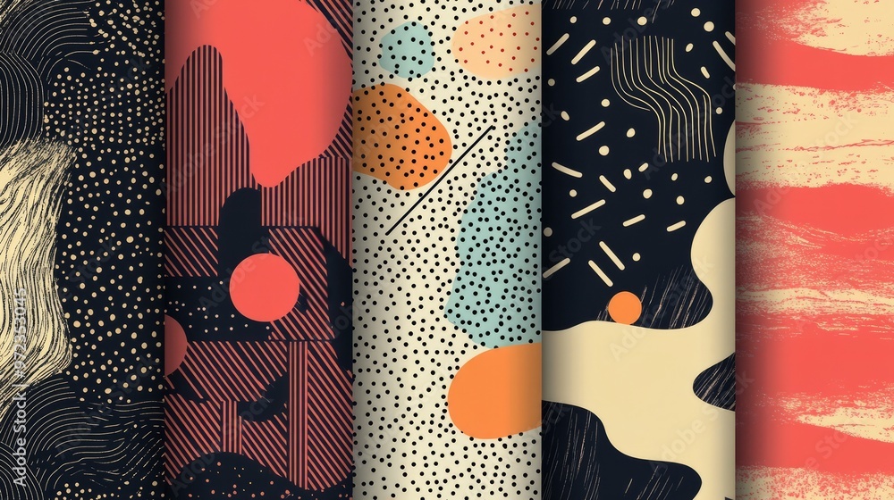 Poster geometric seamless patterns. trendy set of abstract stylish backgrounds with elegant minimal labels,