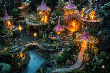 Obraz premium A stunning birds-eye view of a vibrant fantasy world