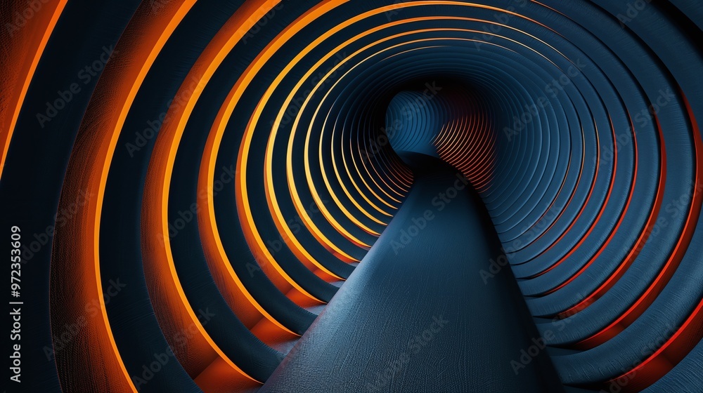 Poster a captivating tunnel with orange and blue lighting creating a mesmerizing atmosphere for abstract vi
