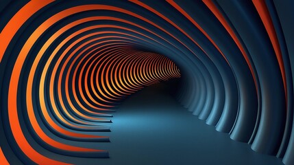 Naklejka premium A futuristic tunnel design featuring smooth curves and vibrant orange tones against deep blue, creating a dynamic visual experience.