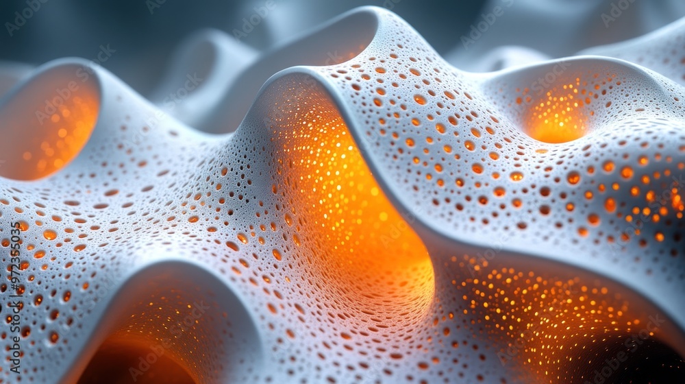 Fototapete abstract organic structure with glowing elements and intricate textures.