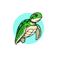 Sea turtle cartoon vector isolated on white background.  Turtle mascot editable logo design