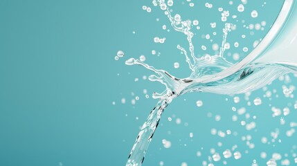 A high-definition illustration of water pouring from a jug, capturing the fluid motion and intricate details of splashes and droplets