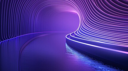 Fototapeta premium A futuristic tunnel with vibrant purple lights illuminating the curved walls, creating a mesmerizing visual effect.