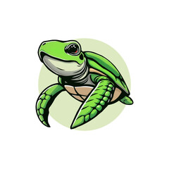 Sea turtle cartoon vector isolated on white background.  Turtle mascot editable logo design