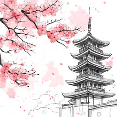 Japanese-style 2D illustrator doodle cartoon for floor tiles and wallpaper