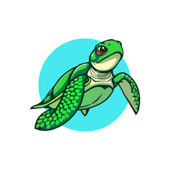 Sea turtle cartoon vector isolated on white background.  Turtle mascot editable logo design