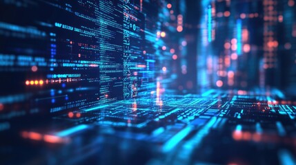 Obraz premium Abstract digital background with glowing lines and code.