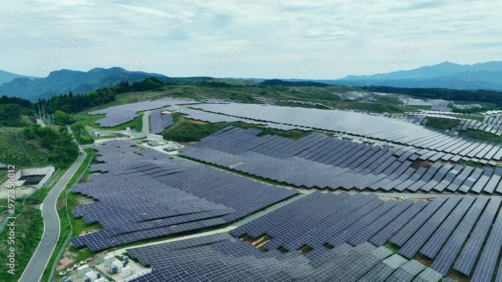 Poster 山肌に設置されたメガソーラー太陽光発電所　空撮