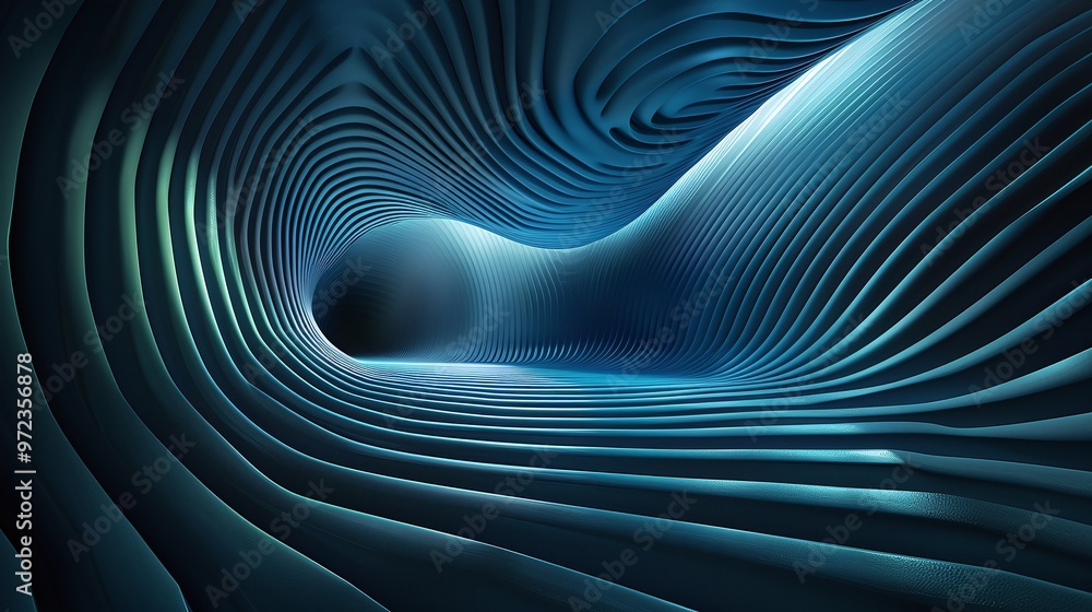 Poster a mesmerizing abstract design with flowing lines and gradients in blue tones, creating a sense of de