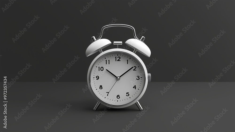 Poster a classic silver alarm clock displaying the time at three o'clock against a dark textured background