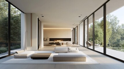 94. Detailed 3D visualization of a modern duplex, showcasing separate entrances, floor-to-ceiling windows, and a minimalist design aesthetic, isolated against a clean backdrop
