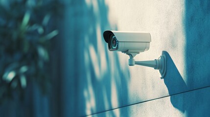 102. Realistic 3D illustration of a white CCTV spy camera, designed for hidden surveillance, attached to an exterior wall, highlighting security and privacy observation