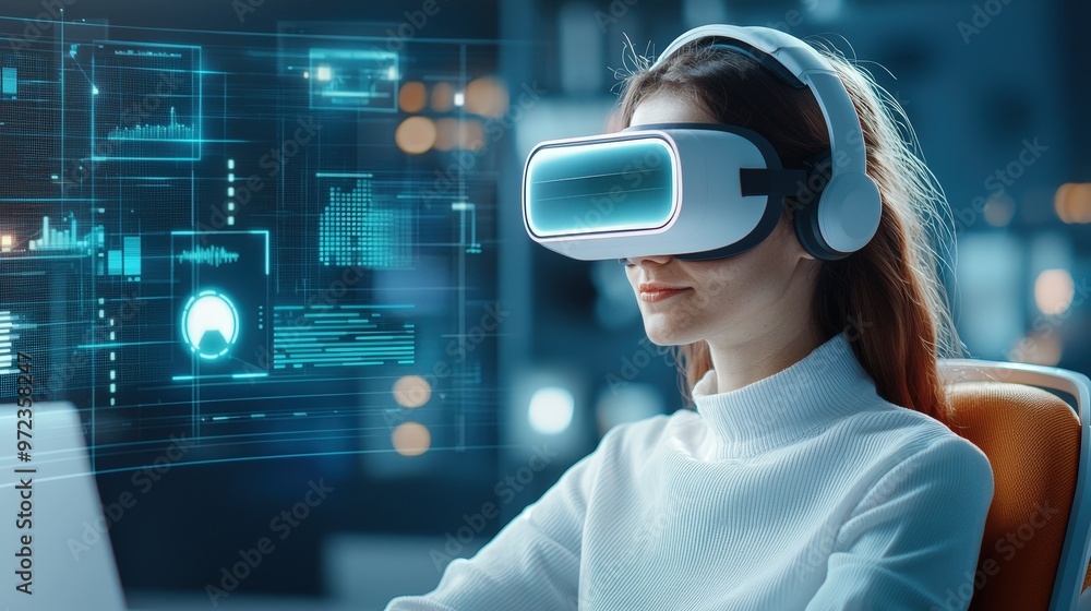 Poster virtual reality workspace with a remote worker using vr headsets for collaboration