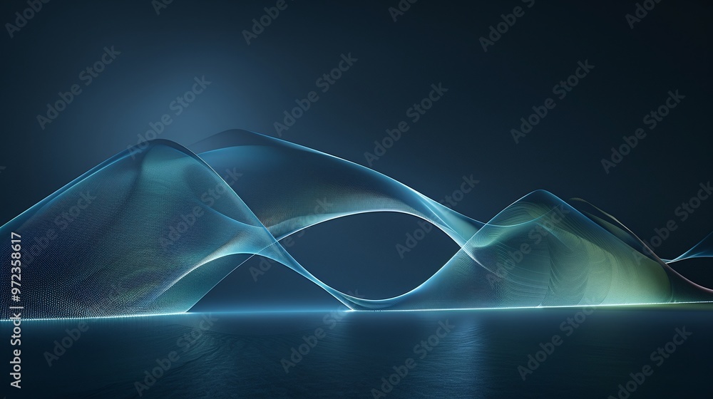 Poster a mesmerizing abstract representation of flowing waves in soft blue and green tones, creating a tran