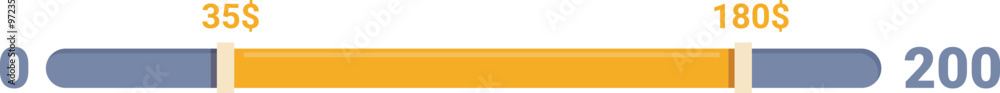 Poster price range slider showing value from zero to two hundred dollars, price range, web design element